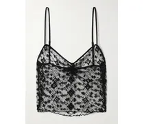 Verkürztes Top Aus Spitze Mit Satinbesätzen Aus Einer Seidenmischung - Schwarz