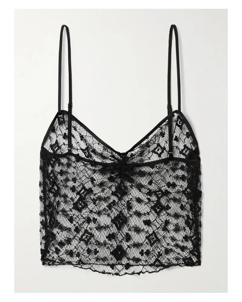 Kiki De Montparnasse Verkürztes Top Aus Spitze Mit Satinbesätzen Aus Einer Seidenmischung - Schwarz Schwarz