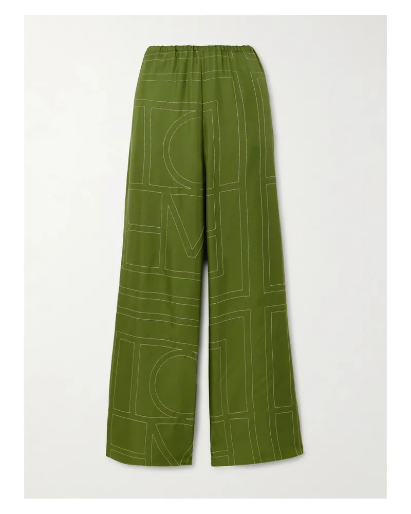 Totême Hose Mit Weitem Bein Aus Seiden-twill Mit Stickereien - Grün Grün