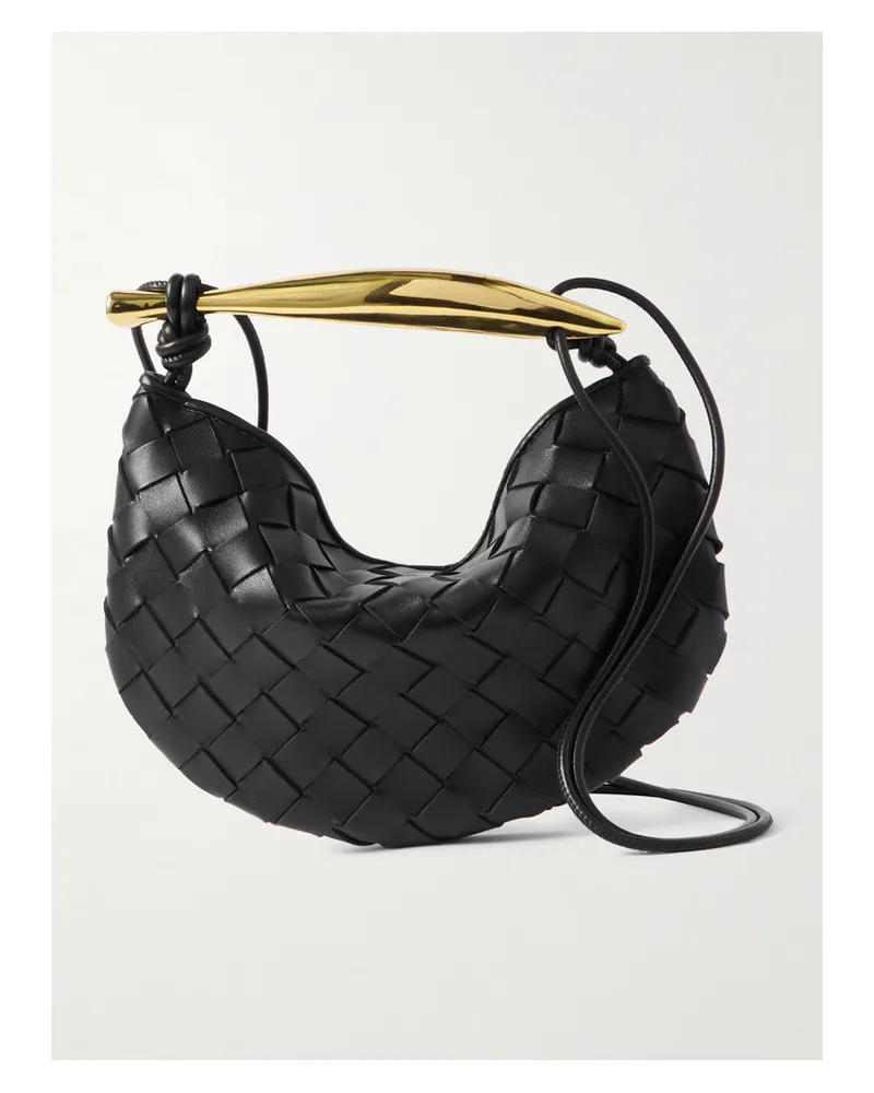 Bottega Veneta Sardine Mini Embellished Intrecciato Leather Shoulder Bag - Black Black