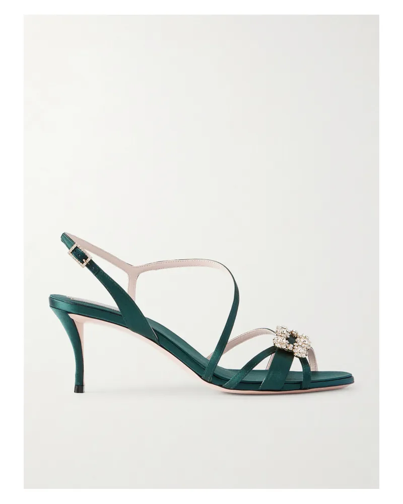 Roger Vivier Efflorescence Crystal-embellished Satin Sandals - Green Green