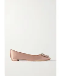 Manolo Blahnik Hangisi Ballerinas aus Satin mit Kristallen Neutral