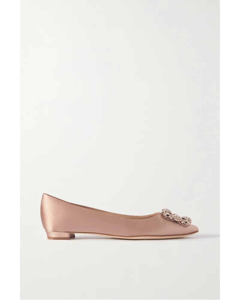 Manolo Blahnik Hangisi Ballerinas aus Satin mit Kristallen Neutral