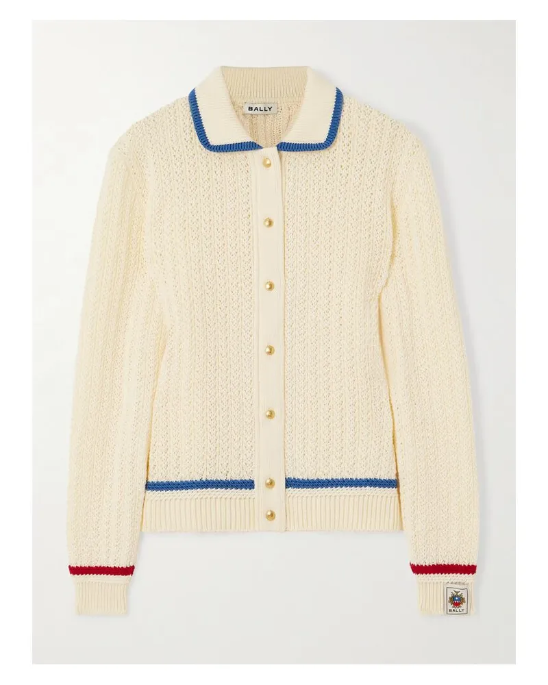 Bally Cardigan Aus Baumwolle In Lochstrick Mit Streifen - Creme Creme