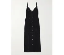 Midi-jeanskleid Aus Bio-denim Mit Spitzenbesätzen - Schwarz