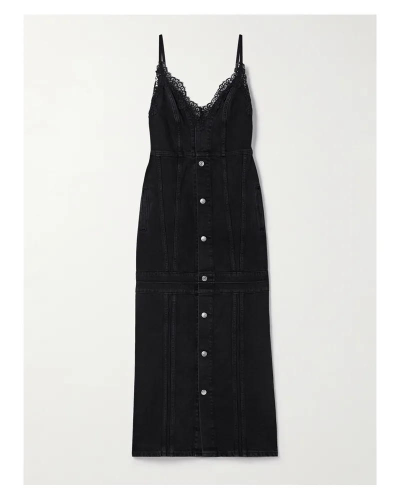 Stella McCartney Midi-jeanskleid Aus Bio-denim Mit Spitzenbesätzen - Schwarz Schwarz