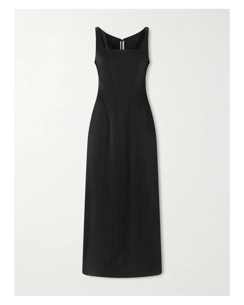 Another Tomorrow Midikleid Aus Satin - Schwarz Schwarz
