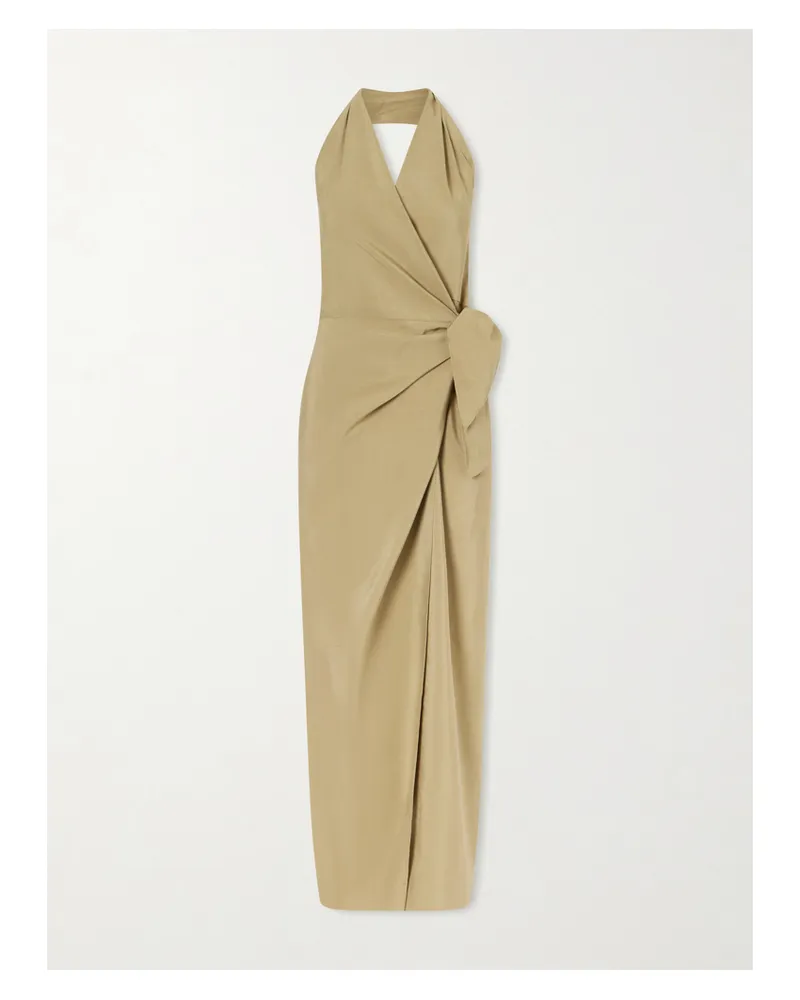 Cortana Mona Halterneck Linen And Silk-blend Maxi Dress - Green Green