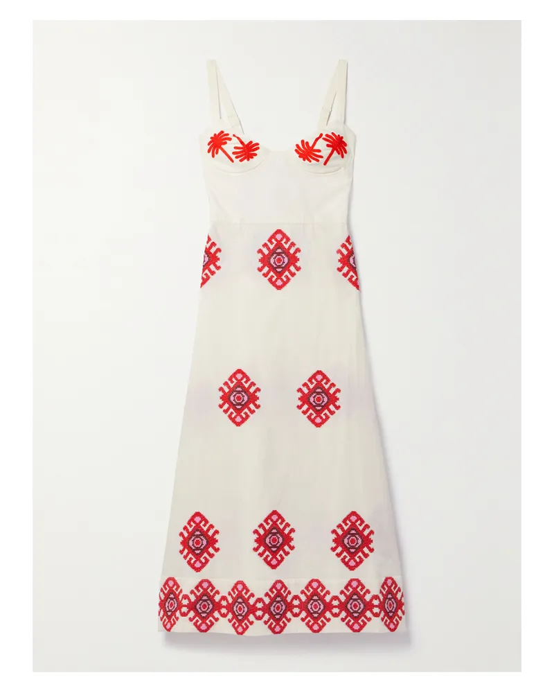 Johanna Ortiz Net Sustain God Enkai Midikleid Aus Baumwollpopeline Mit Stickereien - Ecru Ecru