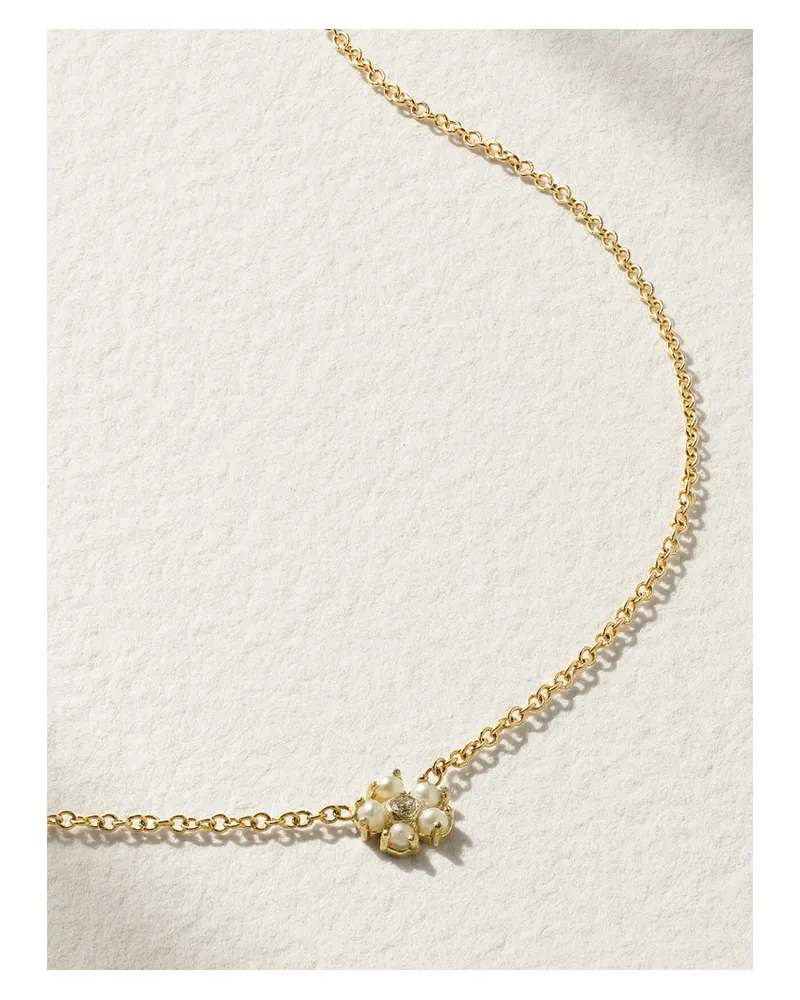 Jennifer Meyer Mini Flower Kette Aus 18 Karat Gold Mit Perlen Und Diamant Gold