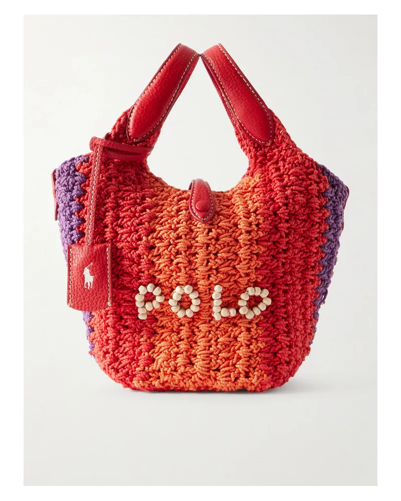 Ralph Lauren Polo Play Small Leather-trimmed Crocheted Bucket Bag - Red Red