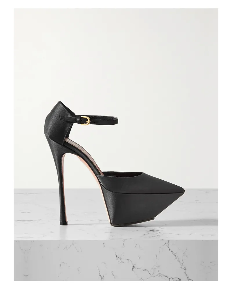 Amina Muaddi Angelica Plateau Pumps Aus Satin - Schwarz Schwarz