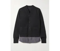 Mehrlagiger Cardigan Aus Jersey Aus Einer Baumwollmischung Mit Gestreiften Besätzen Aus Baumwollpopeline - Schwarz