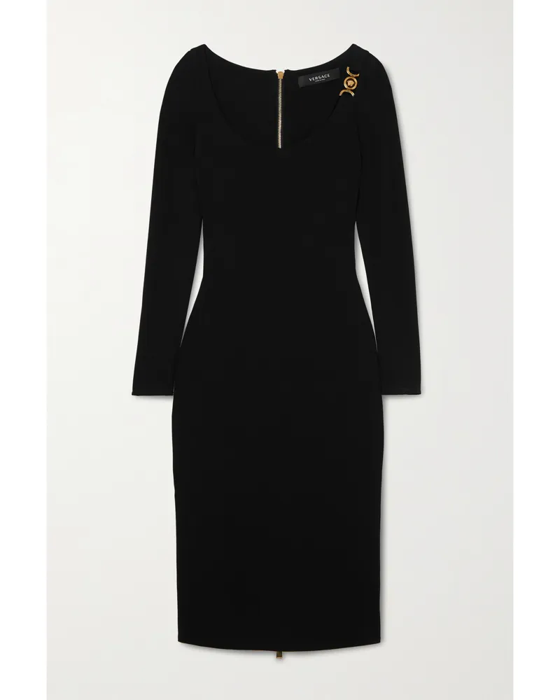 Versace Verziertes Midikleid Aus Stretch-crêpe - Schwarz Schwarz