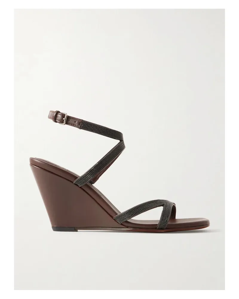 Brunello Cucinelli Wedges Aus Leder Mit Zierperlen - Braun Braun