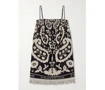 Rhiannon Minikleid Aus Baumwollfrottee Mit Jacquard-muster Und Fransen - Schwarz