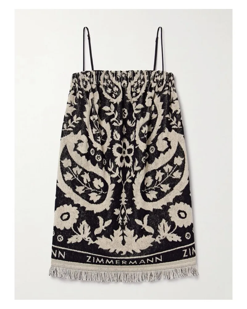 Zimmermann Rhiannon Minikleid Aus Baumwollfrottee Mit Jacquard-muster Und Fransen - Schwarz Schwarz