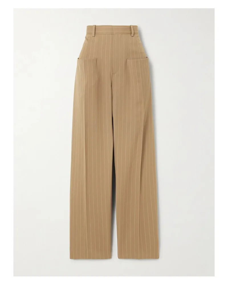 Victoria Beckham Hose Mit Weitem Bein Aus Wolle Mit Nadelstreifen - Neutral Neutral