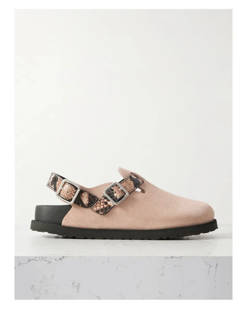 Birkenstock Tokio Cazador Slingback-schuhe Aus Veloursleder Mit Lederbesätzen Mit Schlangeneffekt - Neutral Neutral