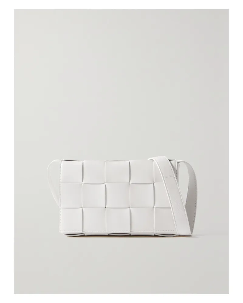 Bottega Veneta Cassette Medium Intrecciato Leather Shoulder Bag - White White