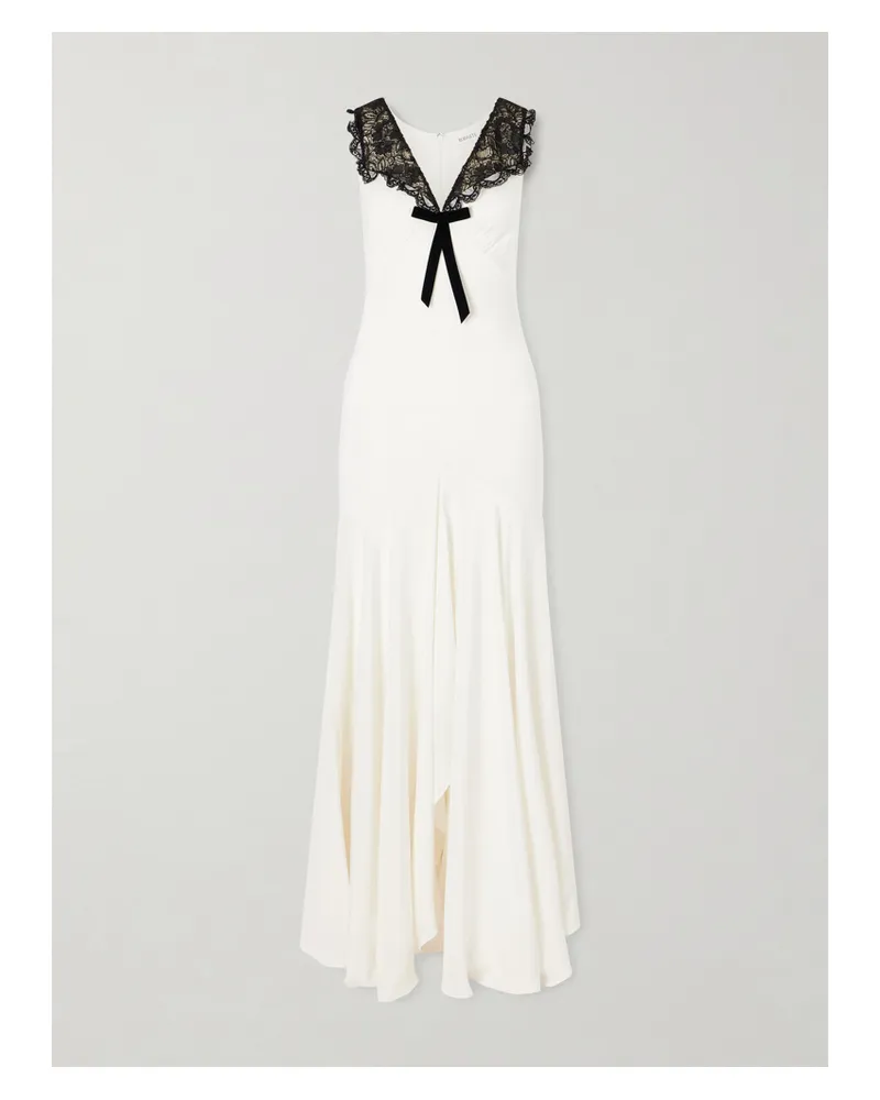Rodarte Bow-embellished Lace-trimmed Silk-crepe Midi Dress - White White