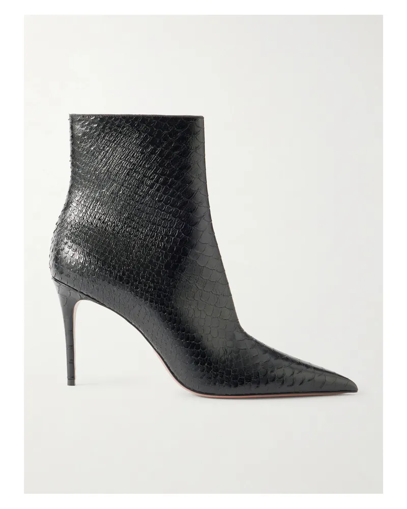 Paris Texas Vera Snake-effect Leather Ankle Boots - Black Black