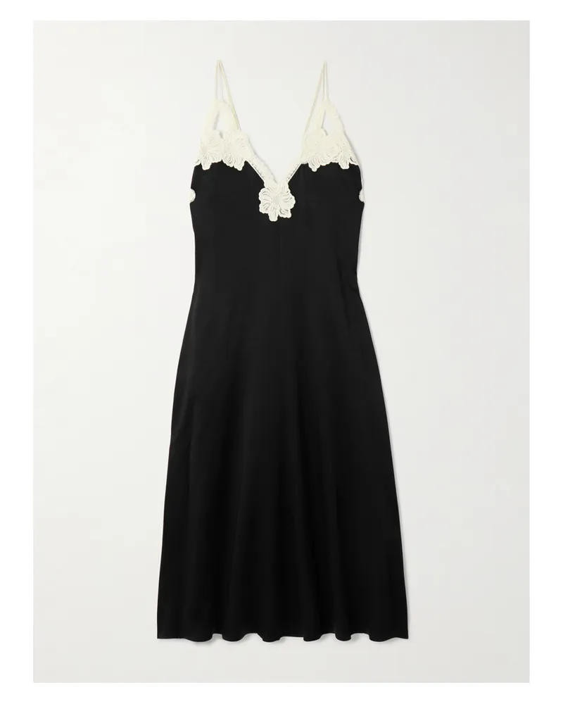 Jil Sander Midikleid Aus Satin Mit Besatz Aus Guipure-spitze - Schwarz Schwarz