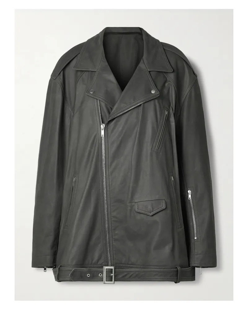 Rick Owens Jumbo Luke Stooges Bikerjacke Aus Gewachstem Leder - Grau Grau