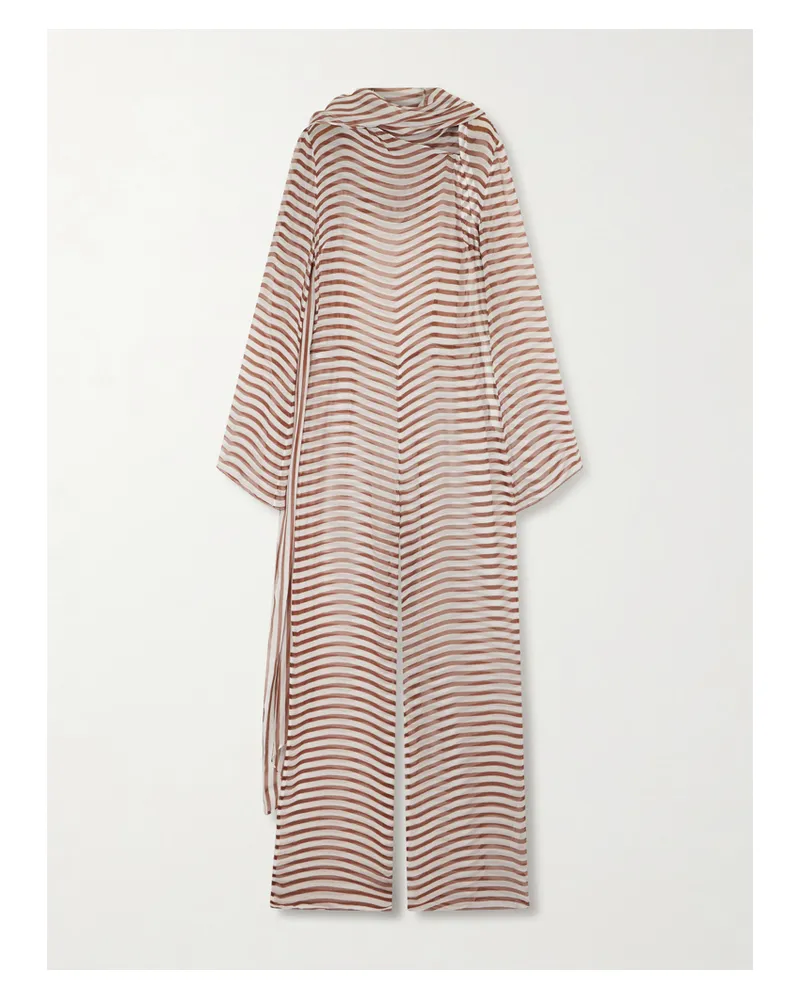 Cult Gaia Lakelyn Striped Silk-chiffon Coverup - Neutrals Neutrals