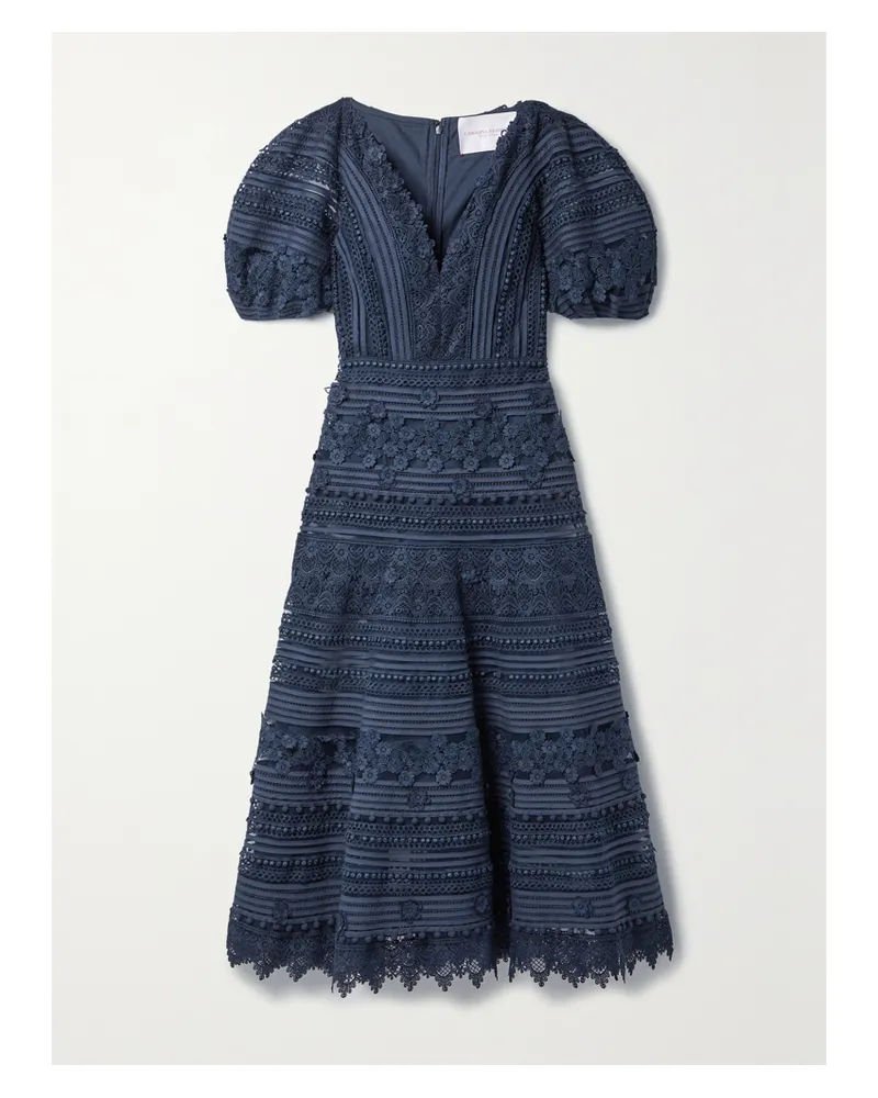 Carolina Herrera New York Midikleid Aus Häkelmaterial Und Mesh Mit Biesen - Blau Blau