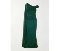 Asymmetrische Robe Aus Stretch-lamé Mit Cape-effekt - Grün