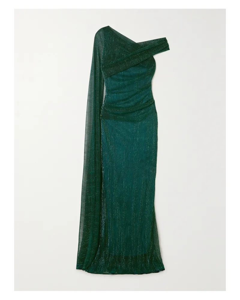 Talbot Runhof Asymmetrische Robe Aus Stretch-lamé Mit Cape-effekt - Grün Grün