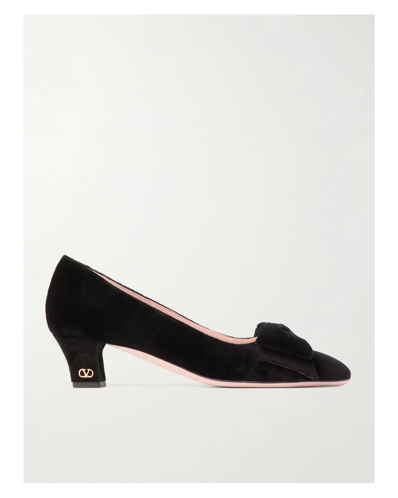 Valentino Garavani Bowow 45 Bow-embellished Velvet Pumps - Black Black