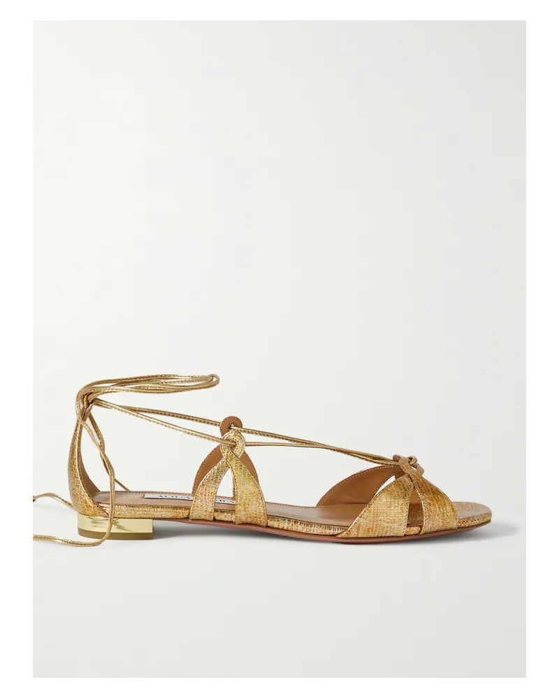Aquazzura Cala Di Volpe Sandalen Aus Metallic-leder Mit Schlangeneffekt - Gold Gold