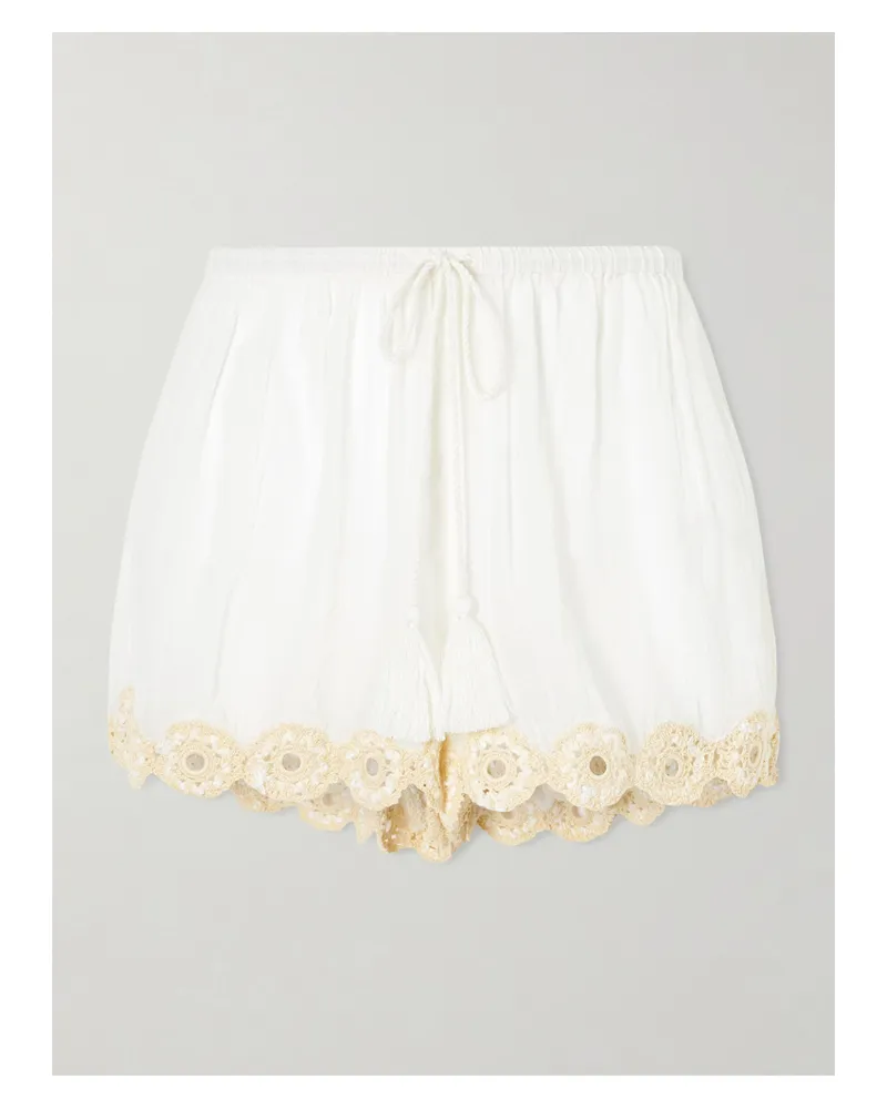 Ulla Johnson Liya Crochet-trimmed Cotton Shorts - Neutrals Neutrals