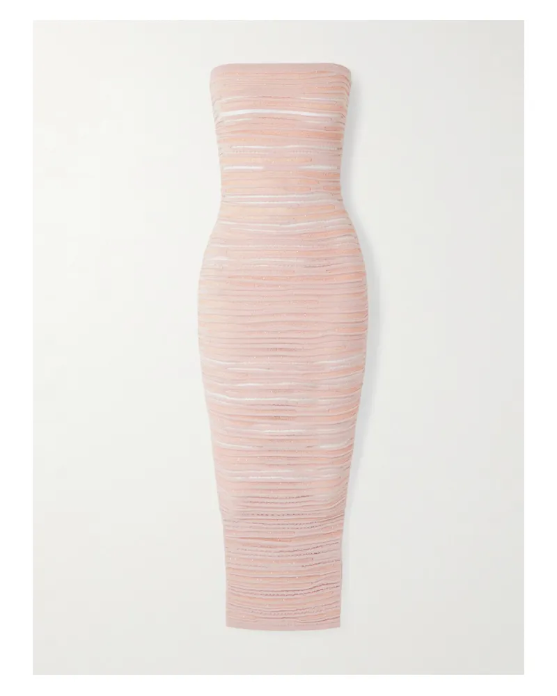 Balmain Trägerloses Midikleid Aus Lochstrick Mit Pailletten - Pink Pink