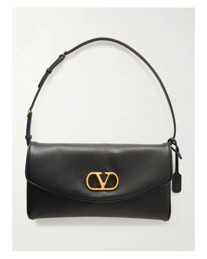 Valentino Garavani Devain Leather Shoulder Bag - Black Black