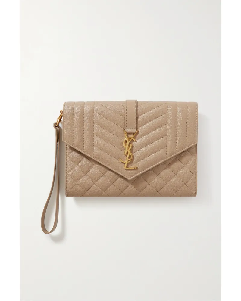 Saint Laurent Envelope Clutch aus Gestepptem Strukturiertem Leder Neutral