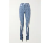 Hoch Sitzende Skinny Jeans Mit Kristallen - Blau