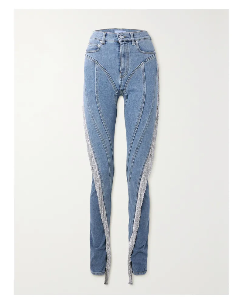 Thierry Mugler Hoch Sitzende Skinny Jeans Mit Kristallen - Blau Blau