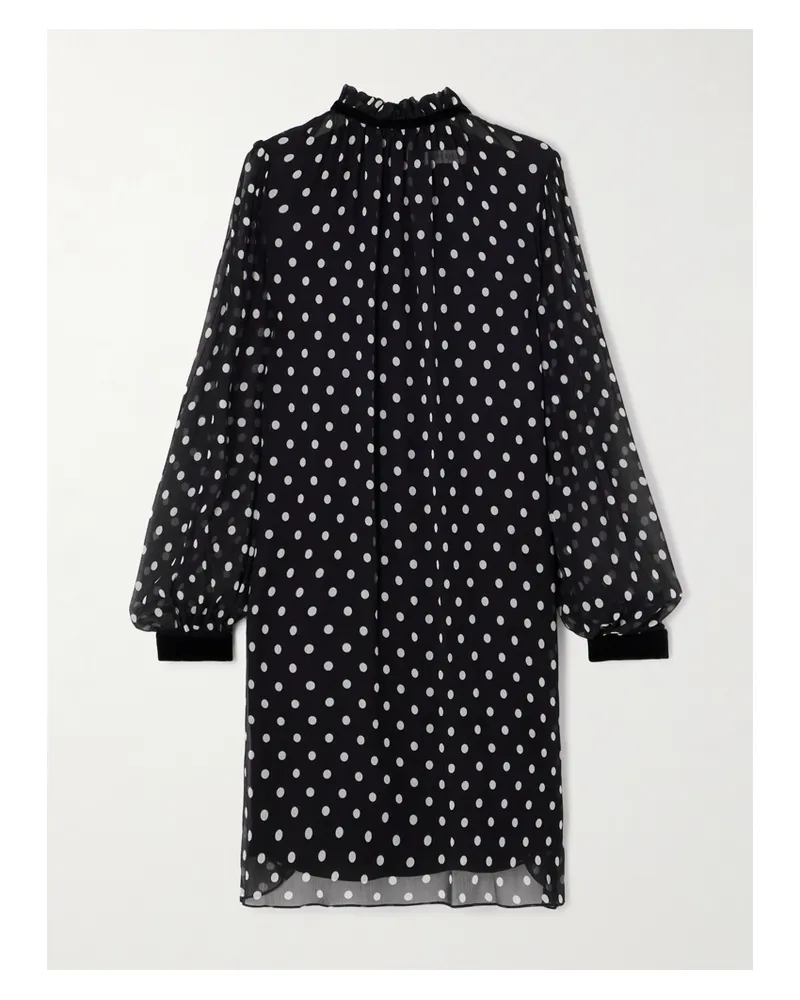 Nina Ricci Minikleid Aus Seidenkrepon Mit Polka-dots Und Samtbesätzen - Schwarz Schwarz