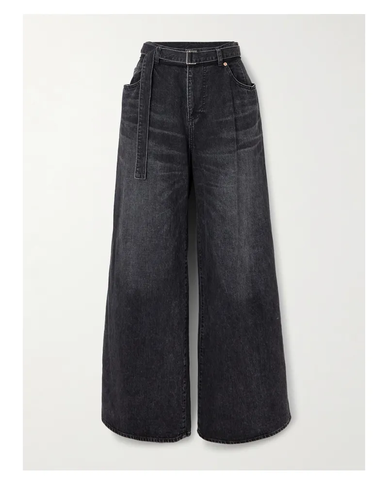 Sacai Belted High-rise Wide-leg Jeans - Black Black