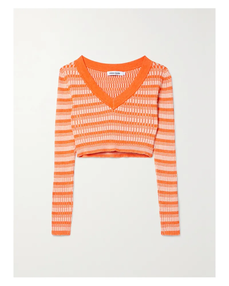 Anna Quan Delta Verkürztes, Gestreiftes Oberteil Aus Gerippter Baumwolle - Orange Orange