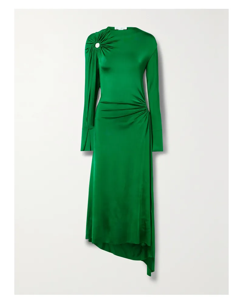 Victoria Beckham Asymmetrische Robe Aus Glänzendem Jersey Mit Cut-outs Und Raffungen - Grün Grün