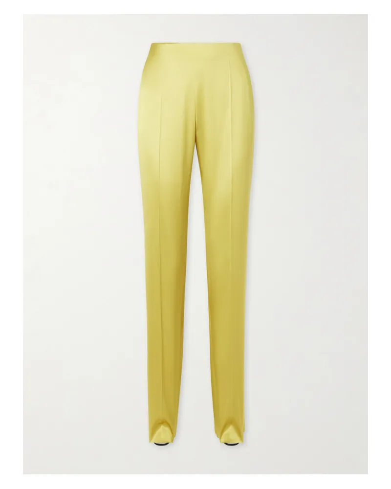 Valentino Garavani Silk-blend Duchesse Straight-leg Pants - Yellow Yellow