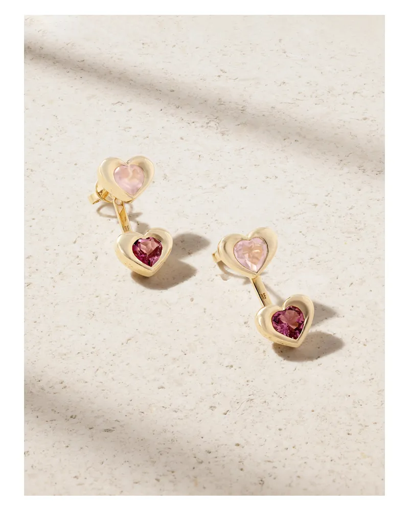 Roxanne First Two Of Hearts Ohrringe Aus 14 Karat Gold Mit Rosenquarzen Und Turmalinen - Pink Pink