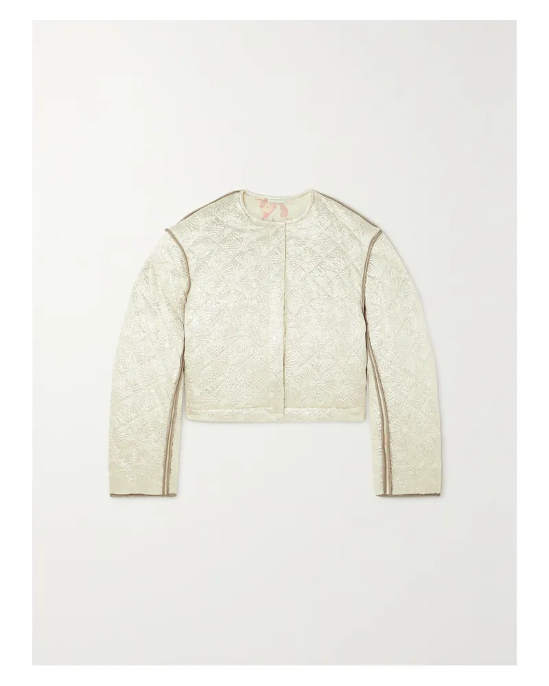 Dries van Noten Wendbare Steppjacke Aus Metallic-brokat Aus Einer Wollmischung Und Einer Seidenmischung Mit Blumenprint - Ecru Ecru