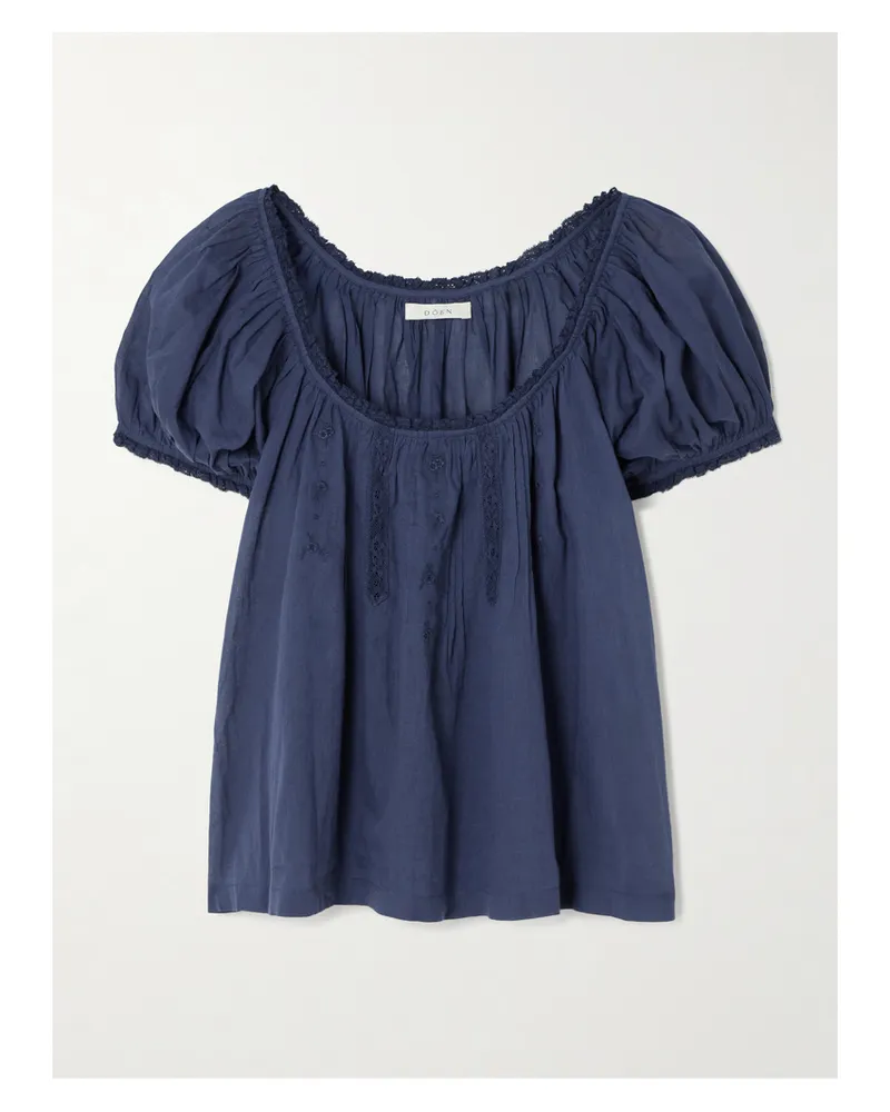 DÔEN Frederica Lace-trimmed Organic Cotton-voile Blouse - Blue Blue