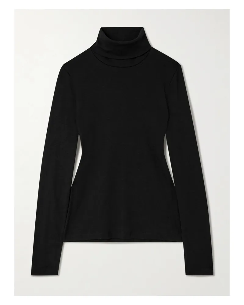Flore Flore Dinah Ribbed Organic Cotton-jersey Turtleneck Top - Black Black