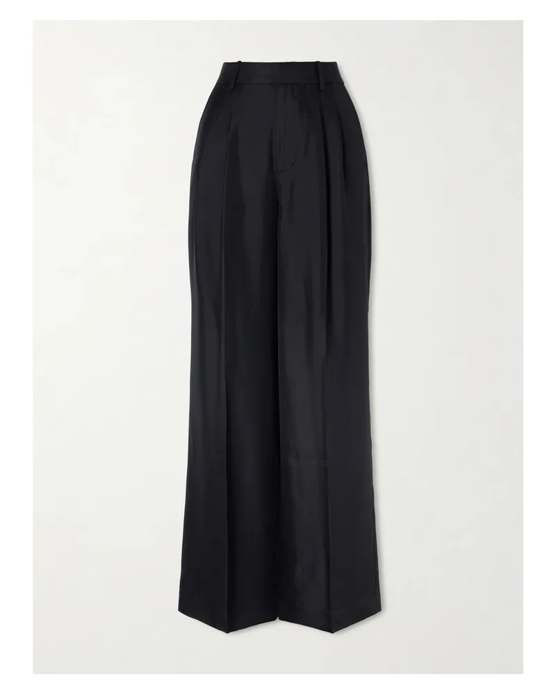 Lisa Yang Pleated Silk-twill Wide-leg Pants - Black Black